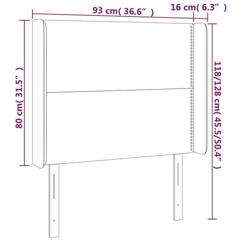 Sengegavl med LED-lys 93x16x118/128 cm stof mørkebrun