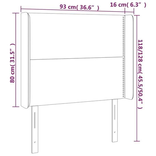 Sengegavl med LED-lys 93x16x118/128 cm fløjl lysegrå