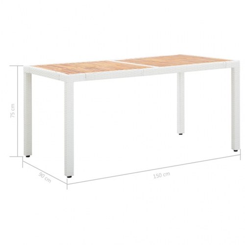 Havebord 150x90x75 cm polyrattan og massivt akacietræ hvid