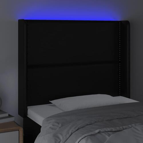 Sengegavl med LED-lys 83x16x118/128 cm kunstlæder sort