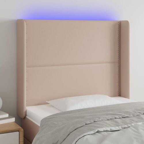 Sengegavl med LED-lys 83x16x118/128 cm kunstlæder cappuccino