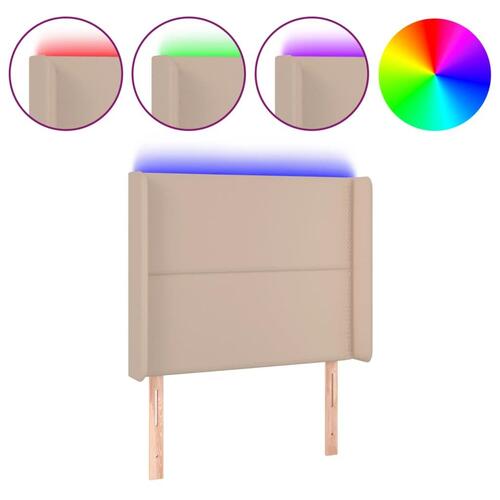 Sengegavl med LED-lys 93x16x118/128 cm kunstlæder cappuccino