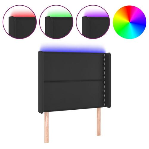 Sengegavl med LED-lys 103x16x118/128 cm kunstlæder sort