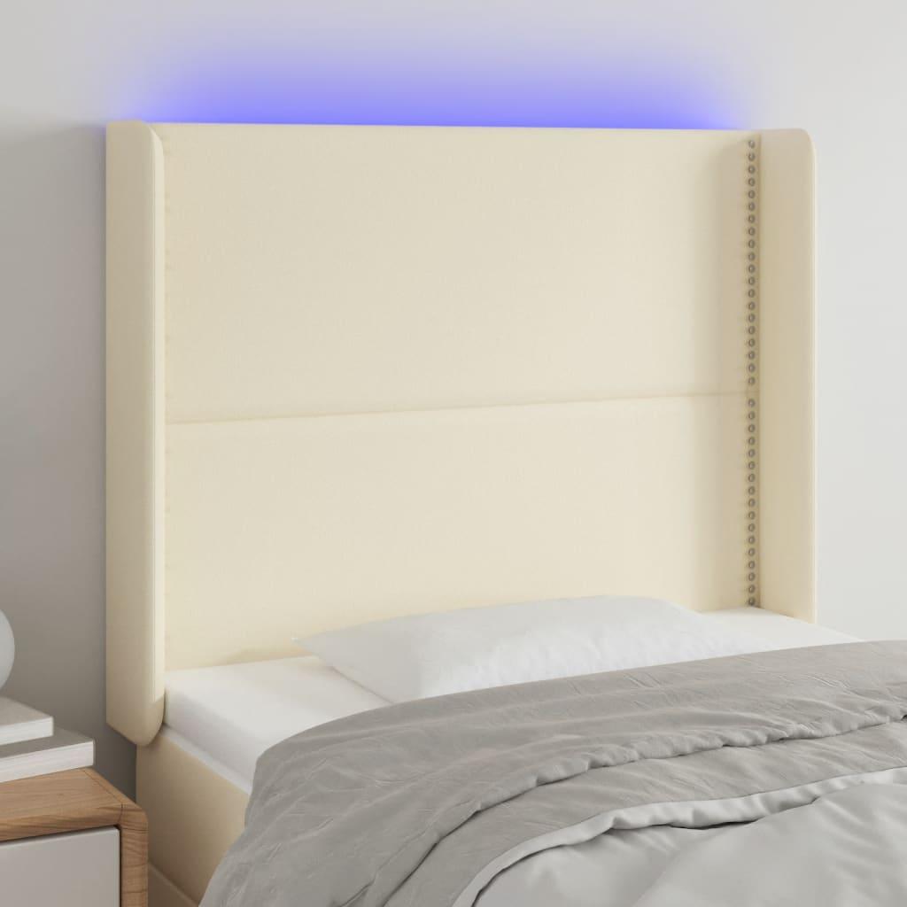Sengegavl med LED-lys 103x16x118/128 cm kunstlæder cremefarvet