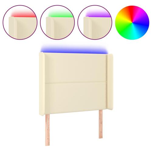 Sengegavl med LED-lys 103x16x118/128 cm kunstlæder cremefarvet