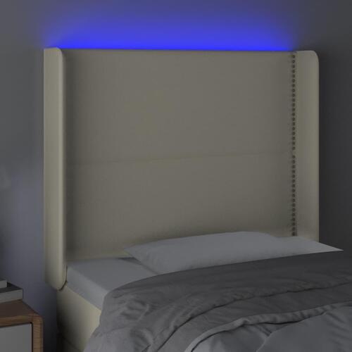 Sengegavl med LED-lys 103x16x118/128 cm kunstlæder cremefarvet