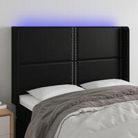 Sengegavl med LED-lys 147x16x118/128 cm kunstlæder sort