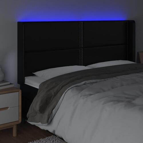 Sengegavl med LED-lys 163x16x118/128 cm kunstlæder sort