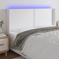Sengegavl med LED-lys 163x16x118/128 cm kunstlæder hvid
