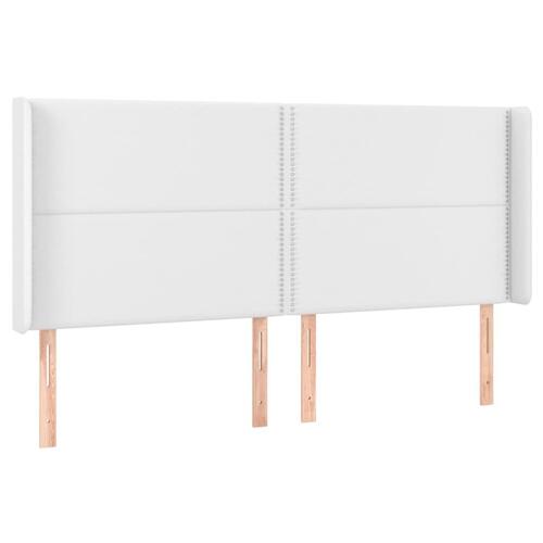 Sengegavl med LED-lys 163x16x118/128 cm kunstlæder hvid
