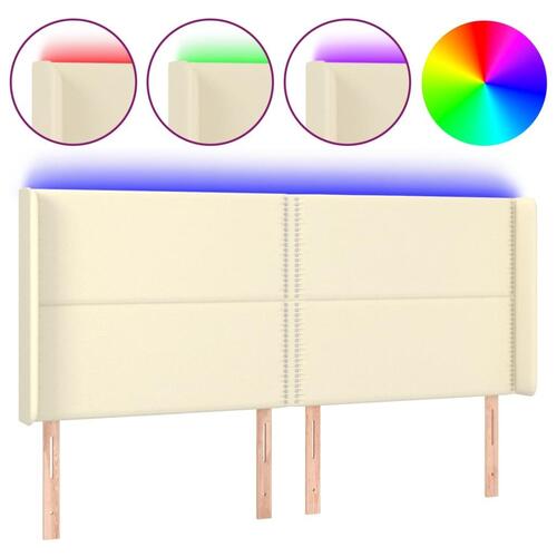 Sengegavl med LED-lys 163x16x118/128 cm kunstlæder cremefarvet