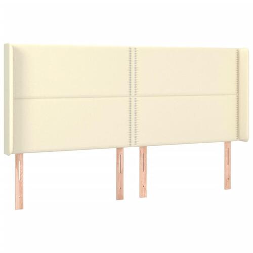 Sengegavl med LED-lys 163x16x118/128 cm kunstlæder cremefarvet