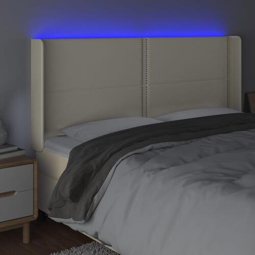 Sengegavl med LED-lys 163x16x118/128 cm kunstlæder cremefarvet