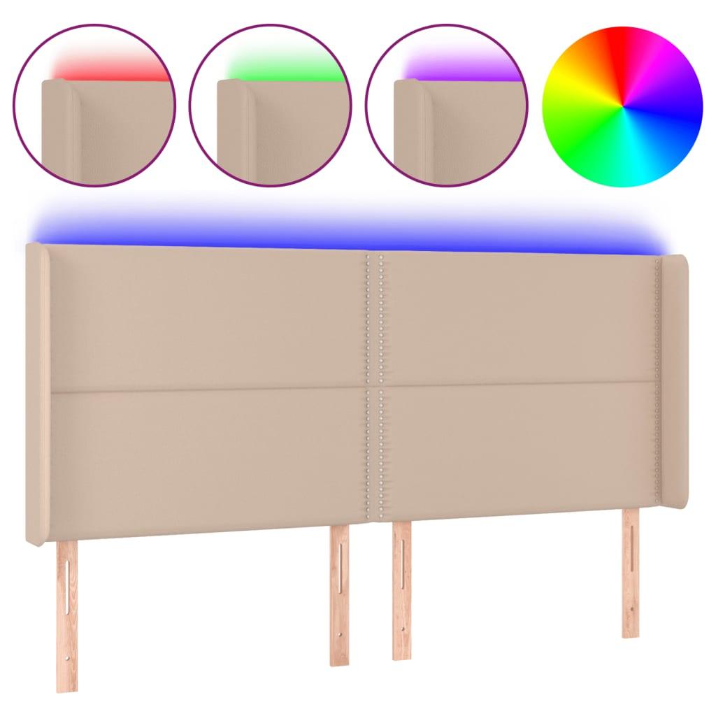 Sengegavl med LED-lys 183x16x118/128 cm kunstlæder cappuccino