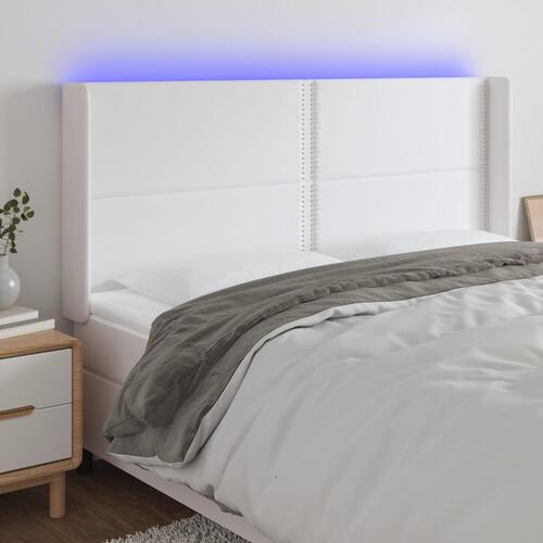 Sengegavl med LED-lys 203x16x118/128 cm kunstlæder hvid