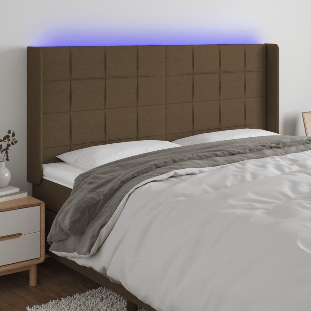 Sengegavl med LED-lys 163 x 16 x 118/128 cm i stof mørkebrun