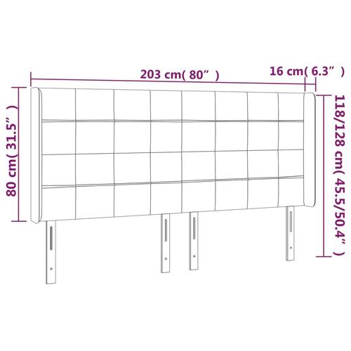 Sengegavl med LED-lys 203x16x118/128 cm stof blå