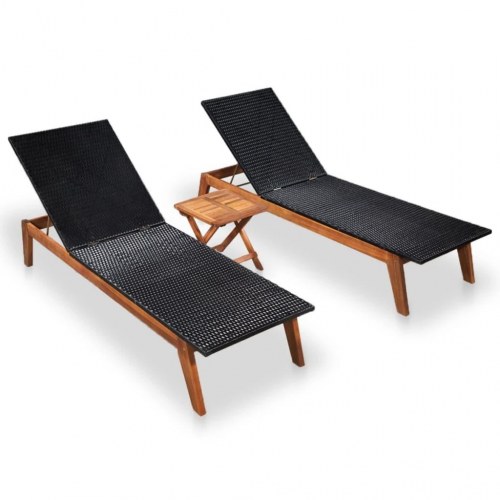 Liggestole 2 stk. med bord polyrattan og massivt akacietræ