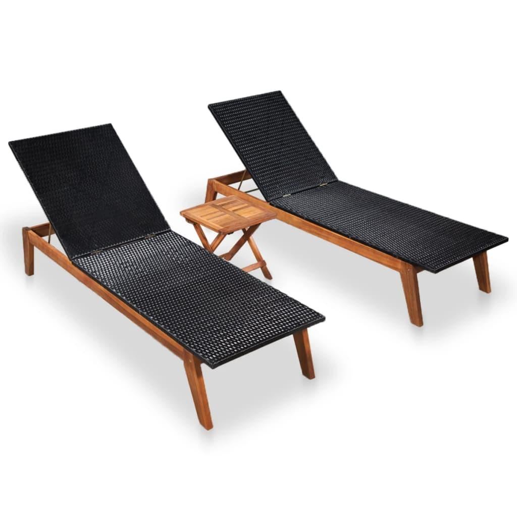 Liggestole 2 stk. med bord polyrattan og massivt akacietræ