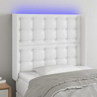 Sengegavl med LED-lys 83x16x118/128 cm kunstlæder hvid
