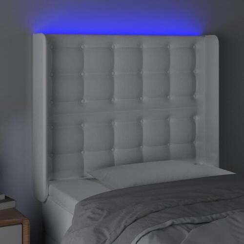 Sengegavl med LED-lys 83x16x118/128 cm kunstlæder hvid
