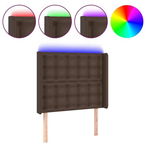 Sengegavl med LED-lys 83x16x118/128 cm kunstlæder brun