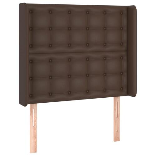 Sengegavl med LED-lys 83x16x118/128 cm kunstlæder brun