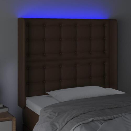 Sengegavl med LED-lys 83x16x118/128 cm kunstlæder brun
