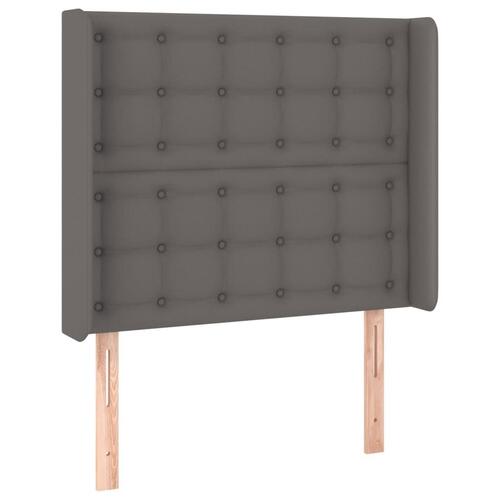 Sengegavl med LED-lys 93x16x118/128 cm kunstlæder grå