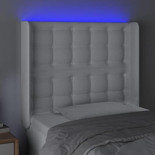 Sengegavl med LED-lys 103x16x118/128 cm kunstlæder hvid