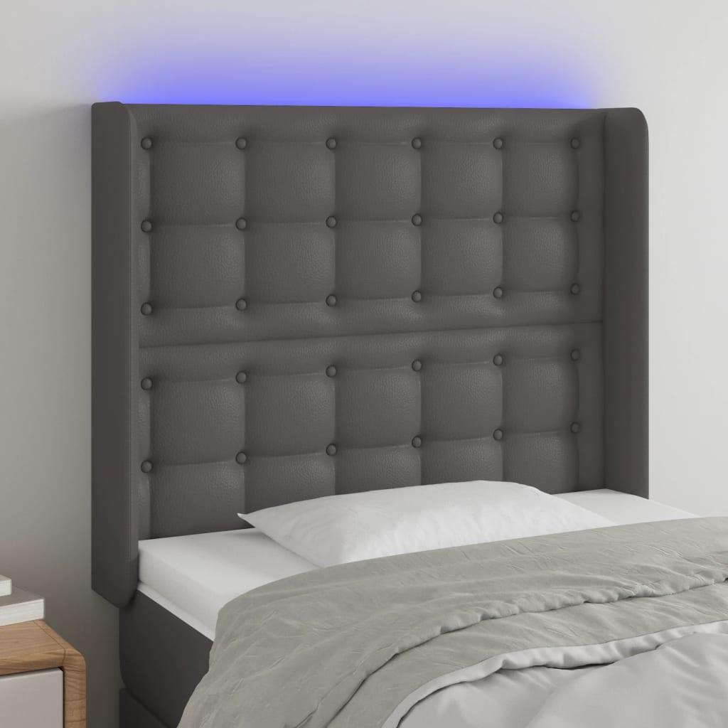 Sengegavl med LED-lys 103x16x118/128 cm kunstlæder grå