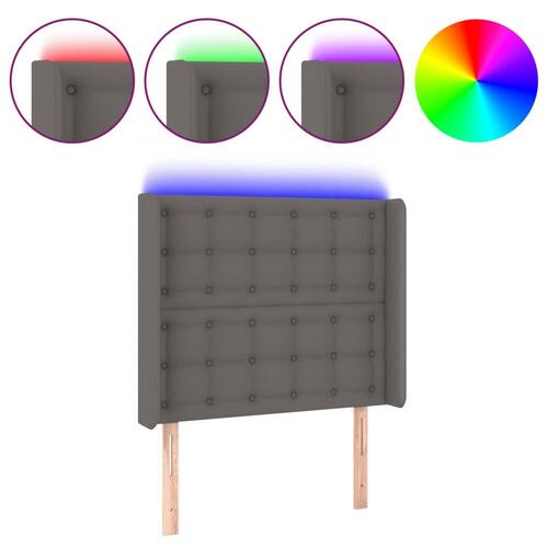 Sengegavl med LED-lys 103x16x118/128 cm kunstlæder grå
