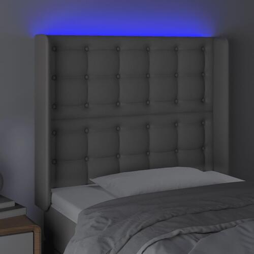 Sengegavl med LED-lys 103x16x118/128 cm kunstlæder grå