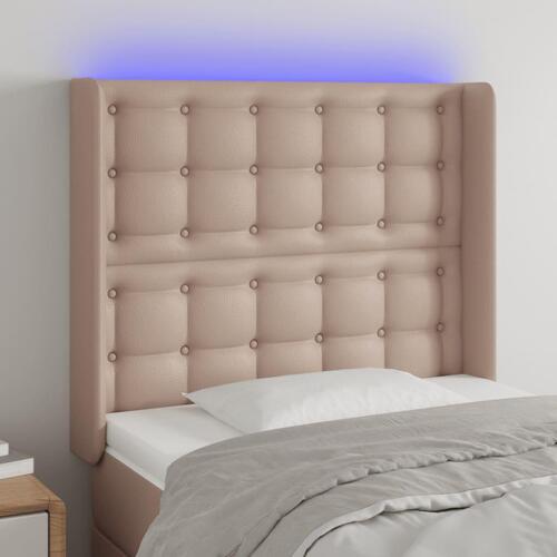 Sengegavl med LED-lys 103x16x118/128 cm kunstlæder cappuccino