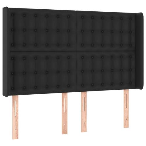 Sengegavl med LED-lys 147x16x118/128 cm kunstlæder sort
