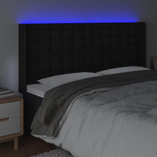 Sengegavl med LED-lys 147x16x118/128 cm kunstlæder sort