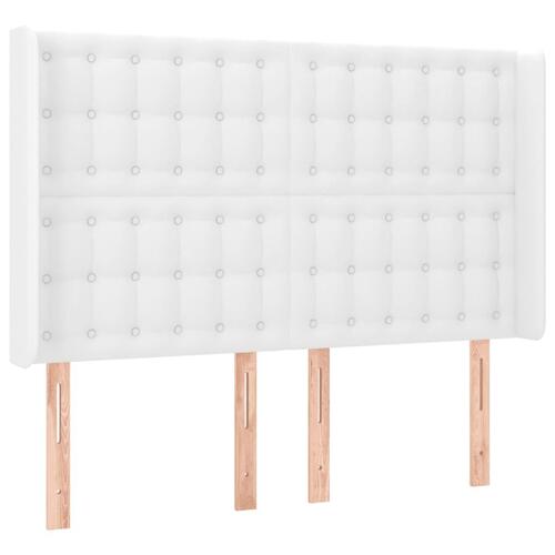 Sengegavl med LED-lys 147x16x118/128 cm kunstlæder hvid