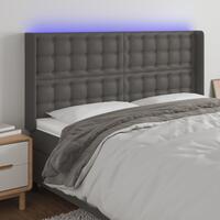 Sengegavl med LED-lys 147x16x118/128 cm kunstlæder grå