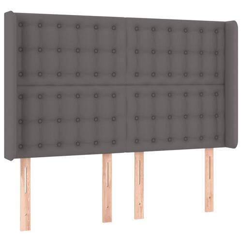 Sengegavl med LED-lys 147x16x118/128 cm kunstlæder grå