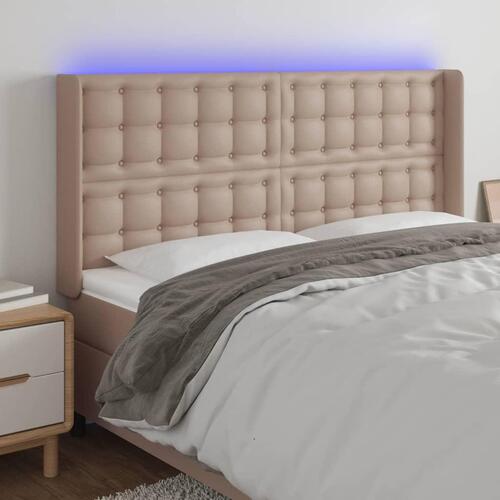 Sengegavl med LED-lys 147x16x118/128 cm kunstlæder cappuccino
