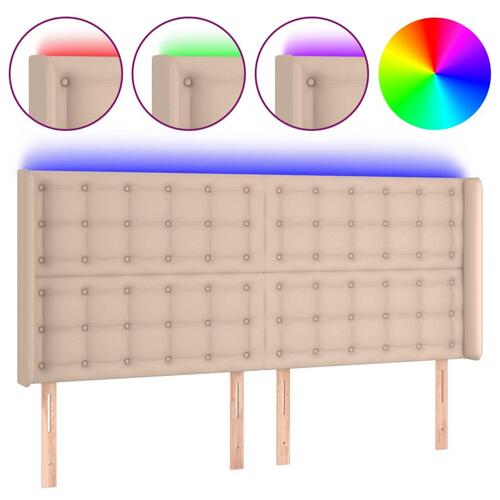 Sengegavl med LED-lys 147x16x118/128 cm kunstlæder cappuccino