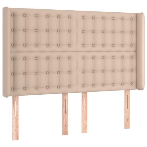 Sengegavl med LED-lys 147x16x118/128 cm kunstlæder cappuccino
