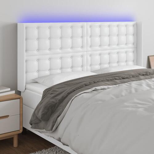 Sengegavl med LED-lys 163x16x118/128 cm kunstlæder hvid