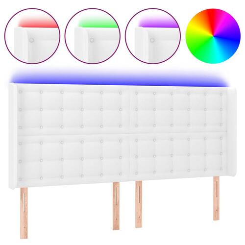 Sengegavl med LED-lys 163x16x118/128 cm kunstlæder hvid