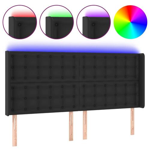Sengegavl med LED-lys 183x16x118/128 cm kunstlæder sort