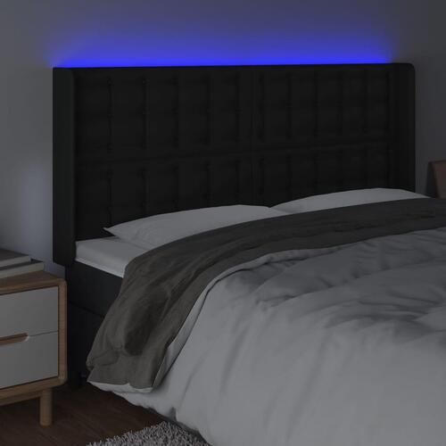 Sengegavl med LED-lys 183x16x118/128 cm kunstlæder sort