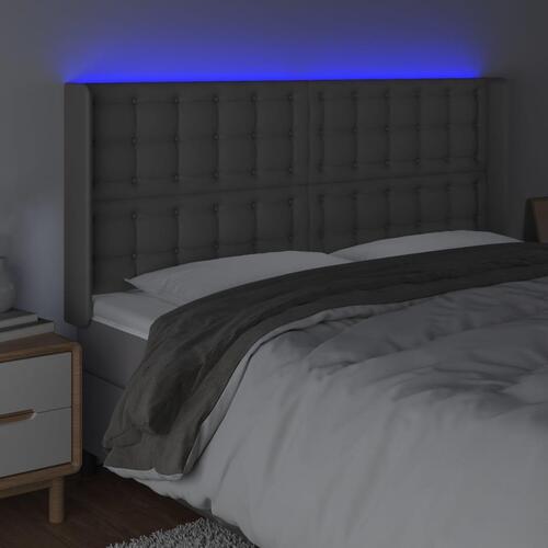 Sengegavl med LED-lys 183x16x118/128 cm kunstlæder grå