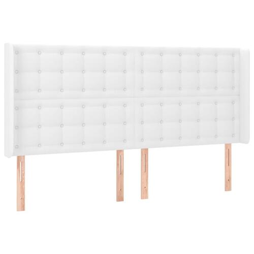Sengegavl med LED-lys 203x16x118/128 cm kunstlæder hvid