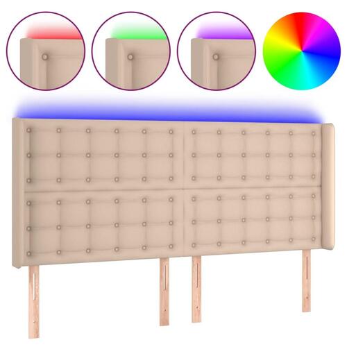 Sengegavl med LED-lys 203x16x118/128 cm kunstlæder cappuccino