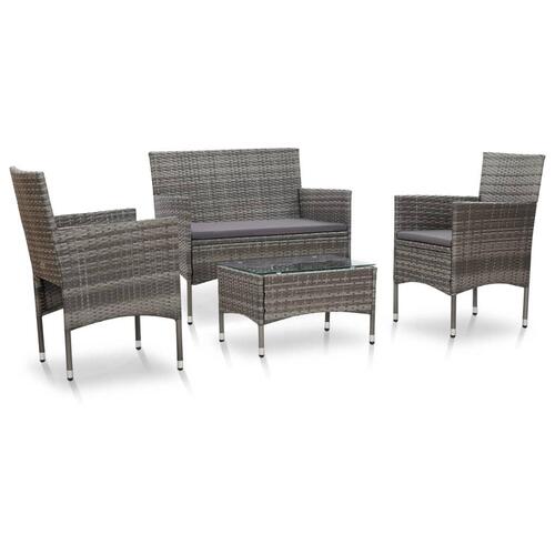 Haveloungesæt 4 dele med hynder polyrattan grå